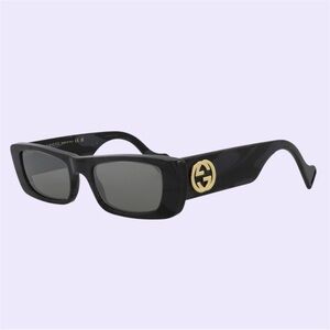 Gucci Black Rectangular Sunglasses with Gold Emblem